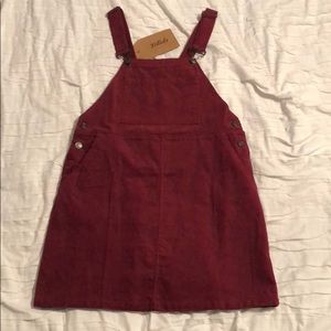Maroon corduroy overall dress